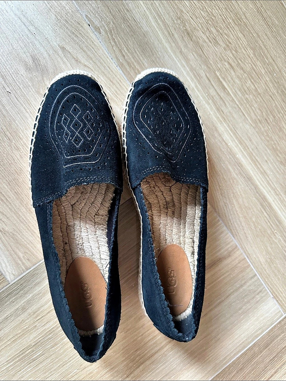 UGG Heidi Perforated Espadrille Flats in Black & Brown US 8